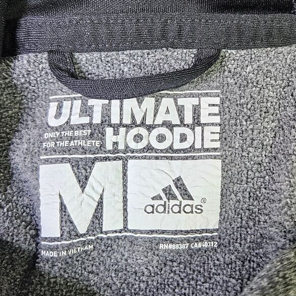 🦃 ADIDAS Ultimate Hoodie Size Medium Cozy Fleece Lined Gray Casual Winter - Picture 3 of 7